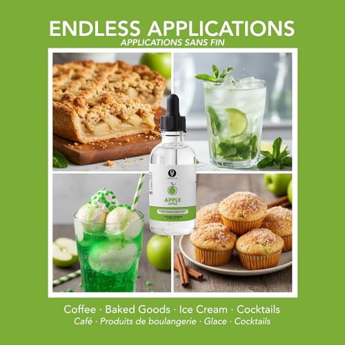 Image of Dolce Flav Natural Apple Extract - 2 oz Water-Soluble Pure Apple Flavoring Drops for Baking, Drinks & Desserts | Highly Concentrated | Sugar Free | Allergen Free | Made in USA