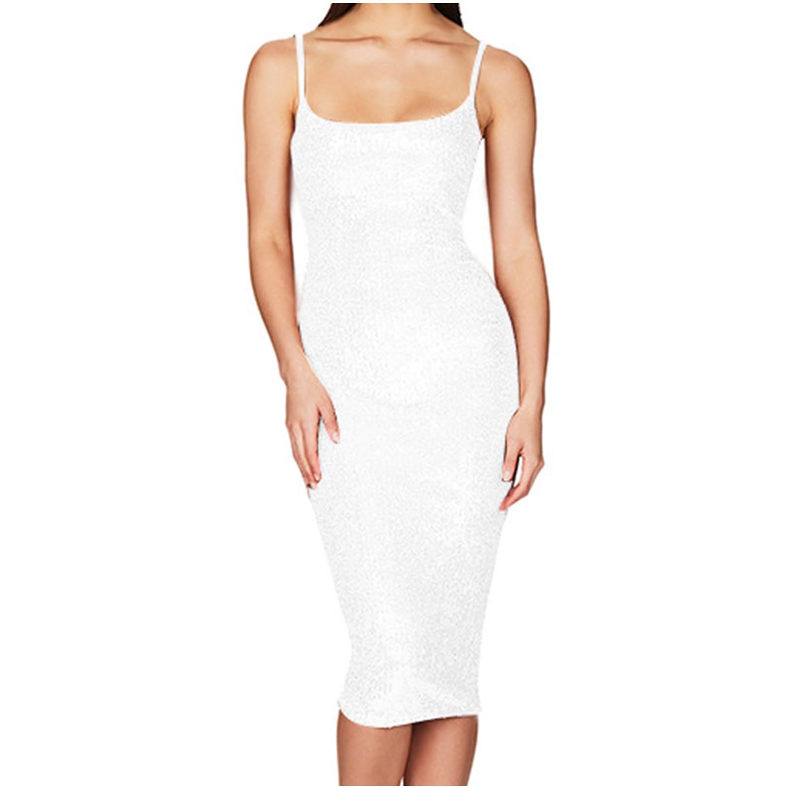 Womens Sequin Sparkly Dresses Formal Spaghetti Strap Midi Bodycon Dress Glitter Backless Wedding Sexy Cami Dress
