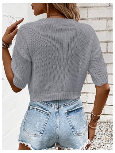 Image of GORGLITTER Women's Puff Short Sleeve Crop Cropped Sweaters Top Cute Outfits | Old Money Outfits Women, Date Night Outfit for Women, Going Out Tops Trendy, Knit Tops Sweater