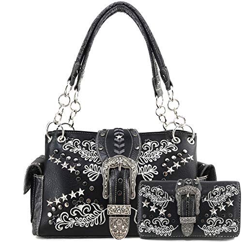 Zelris Western Buckle Star Floral Women Conceal Carry Handbag Wallet Set