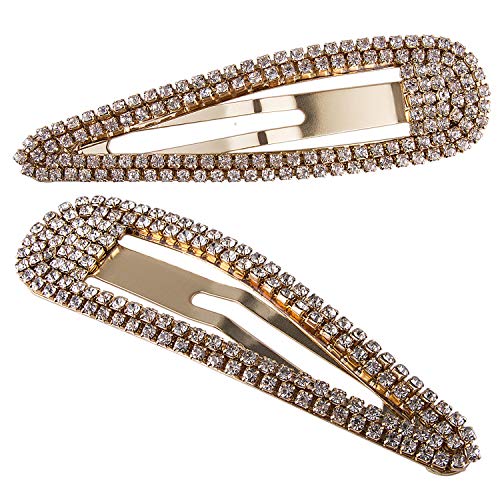 Crownguide Set of 2 Rhinestone Snap Hair Clips for Women Girls Fashion Metal Hair Barrettes Hairpins Party Wedding Decorative Crystal Hair Jewelry Accessories Gold