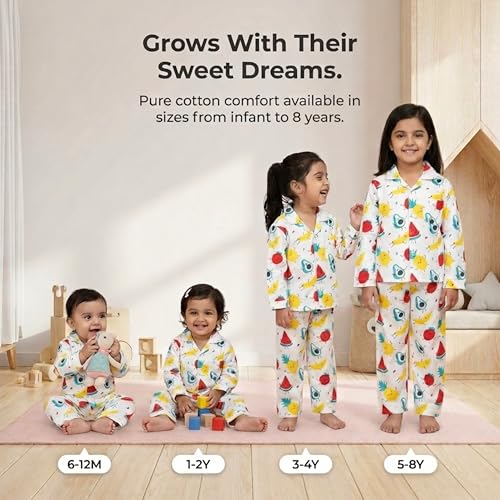 Image of The Mom Store Kids Cotton Night Suit for Boys and Girls | Breathable Night Dress for Kids Boys and Girls | Printed Nightsuit Pajama Set | Comfortable All-Season Sleepwear for Daily Use | Combo Set