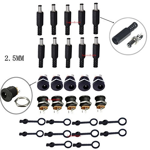 5.5MM x 2.5MM 10Pack Male DC Power Plug Solder Power Jack Adapter Connector&5.5MM x 2.5MM Female Dc Power Jack 3Pin Panel Mount Connector&10Pack Dustproof Plug, Lsgoodcare