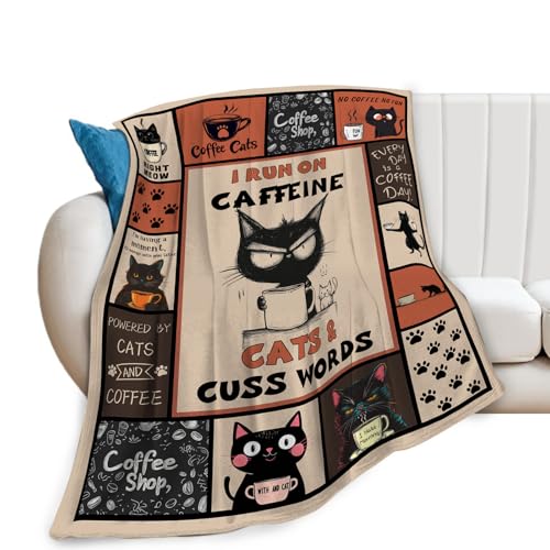 Couverture café, jeter chat café, couverture cadeaux café polaire flanelle 80"x60"