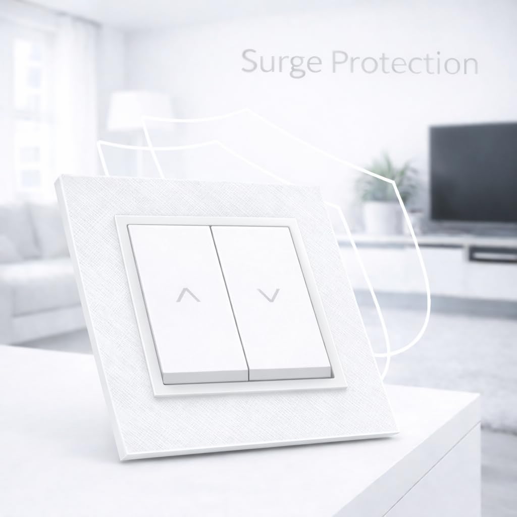 ILUMINASHOP ® Mecanismo pared Empotrable con Marco, 100-250V AC, Mecanismo Eléctrico 85x85mm, Fácil Instalación, Fácil de Limpiar (Pulsador Doble Para Persianas Automáticas, Blanco PC)