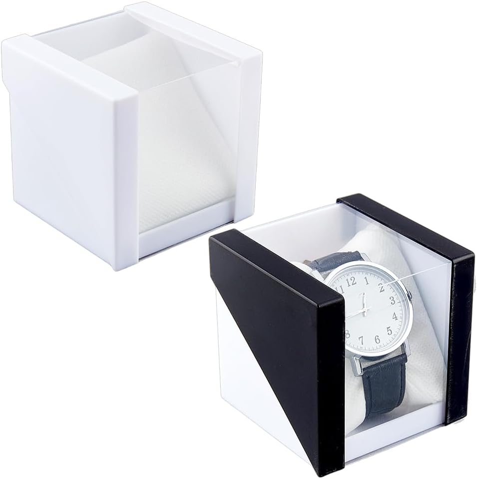 DICOSMETIC 2Pcs Watch Display Stand Box Plastic Watch Display Case with Pillow Black Watches Gift Box Storage Holder Transparent Triangle Watches Organizer for Women Men Home Office Birthday