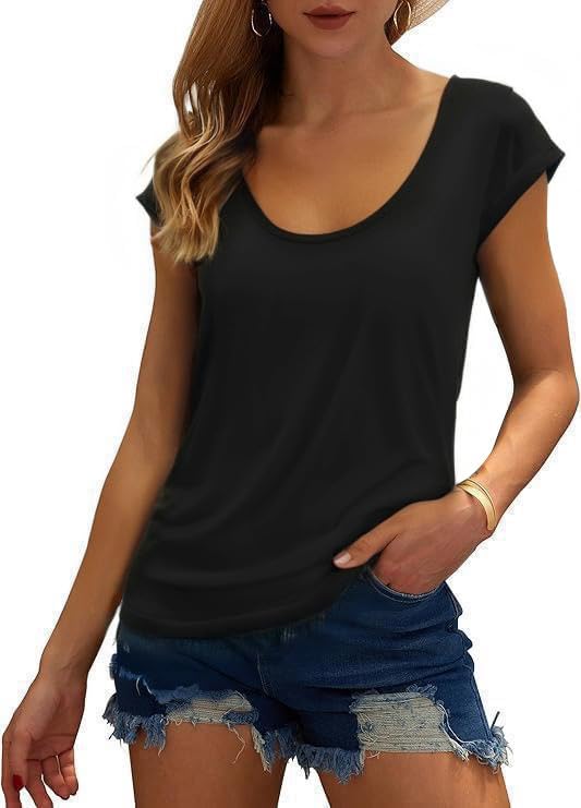 Women's V Neck Basic T Shirts Modal Cap Sleeve Tops Casual Solid Tank Tees - Image 2