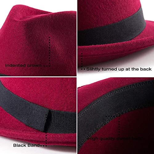Image of LADYBRO Straw Trilby Fedora Hat for Men Women 1920s Wool Felt Panama 7 1 /4