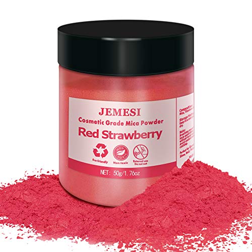 JEMESI 50g pigmentos en polvo de Mica para teñir resina epoxi transparente,colorante jabon, bombas de baño, hacer slime, Maquillaje - Fresa Roja