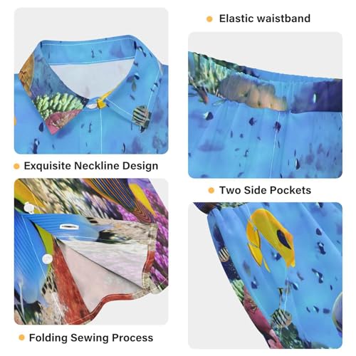 Image of Sunflower Floral Yellow Black Short Sleeve Hawaiian Button Down Shirts and Short Sets for Boys Toddler Summer Outfits