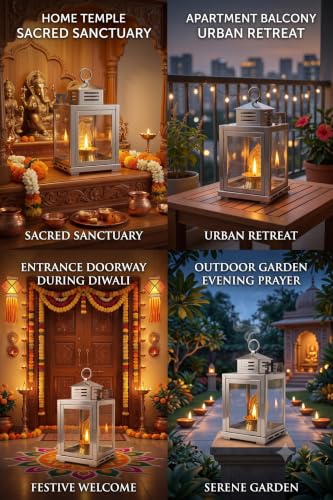 Image of Nakshathra Stainless Steel Wall Mounted Oil Lamp with Glass Cover, Deepam Lid, Windproof Hanging Diya Lantern for Home & Temple Pooja, Ideal for Decorating Indoor and Outdoors (Small)