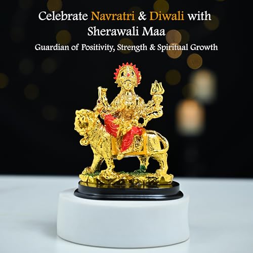 Image of HindCraft Durga Maa Idol for Navratri Sherawali MATA Rani Murti for Home Decor, Pooja Room, Office Desk - Goddess Durga Statue for Mandir, Vastu, Car, and Festival Gift