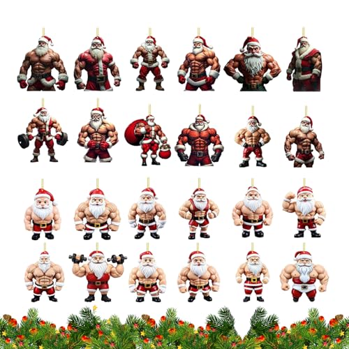 Hqunjikp クリスマスアドベントおもちゃ 2025 24日 2D アクリル ボディービルダー サンタ オーナメント カウントダウンカレンダー 子供用、愛らしいクリスマスオーナメント - 女性 男性 ティーン 若者 女の子 男の子 家族 友人 夫