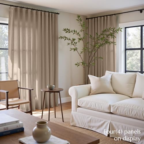 Image of jinchan Linen Curtains Light Filtering Back Tab 50x120 Inch 2 Panels Taupe