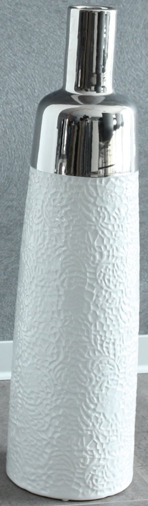 Vase moderne en céramique GILDE blanc et argent haut de gamme pour salon élégant