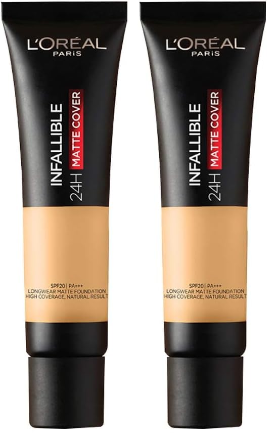 Image of L'Oreal Paris Liquid Foundation, Waterproof, Sweatproof and Heatproof, Oil-Control, Infallible 24H Matte Cover, 105 Fair Linen, 35 ml (Pack of 2)