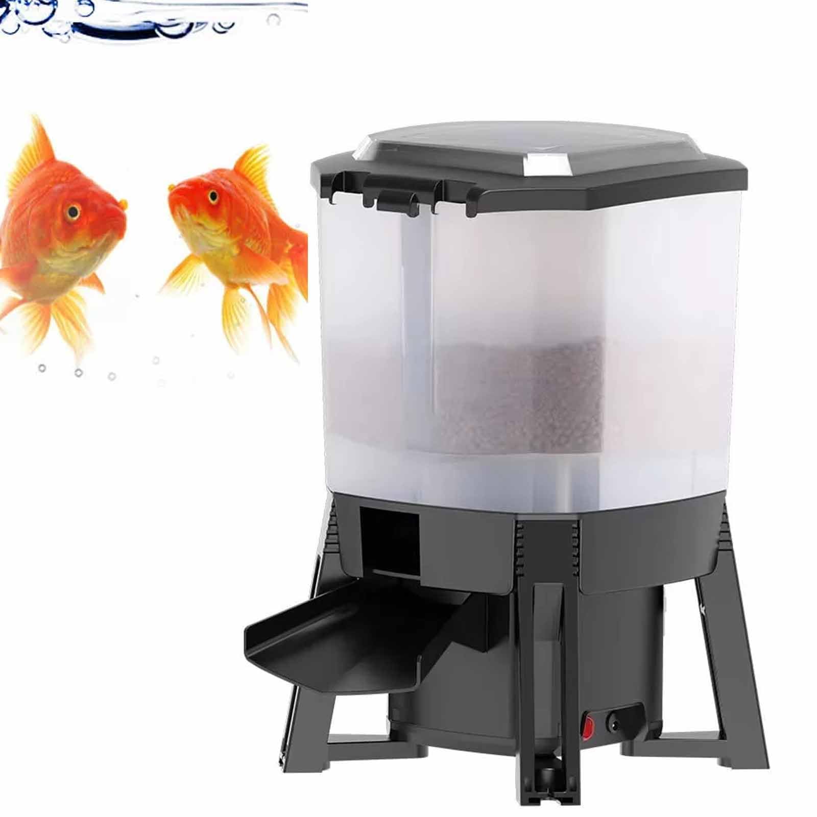 ERICAT Dispenser Automatico Solare per Mangime per Pesci da Laghetto da 6 Litri, Dispenser Elettrico per Mangime per Pesci con Display LCD E Timer, Alimentazione Dispersa a 120° E 6 Tempi