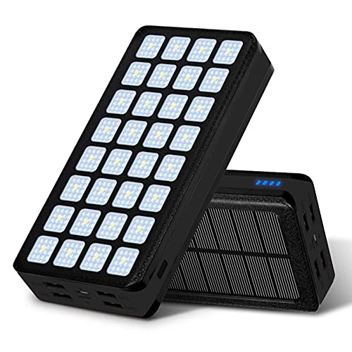 AMAZOM Solar Power Bank 80000Mah Tragbares Solarladegerät Tragbares Ladegerät Externer Backup-Akku Mit 5 Ausgängen (4USB Und Typ C) Und 32 LED-Leuchten Backup-Akku,Schwarz Cover