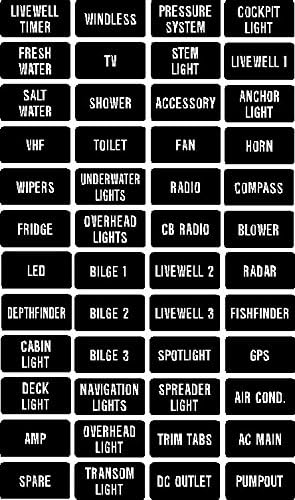 Fishing Boat Switch Instrument Panel Decal Label or Switch or Fuse Description std. Set