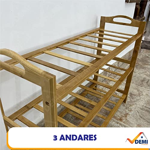Sapateira de Entrada Madeira Tripla Bambu Organizador Tenis Cor:Marfim