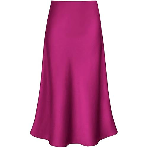 Modegal Women's Satin High Waist Hidden Elasticized Waistband Flared Casual A Line Midi Skirt