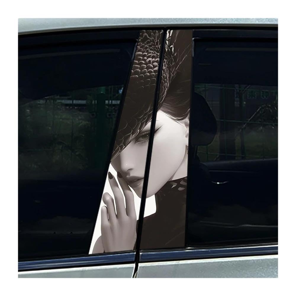 Body Parts 2pcs Car Center Column Decals Black Snake Viper Beauty Lady Car B Pillar Sticker Waterproof(K)