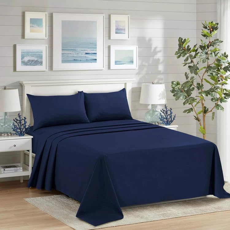 Non Iron Soft Poly-Cotton Plain Dyed Flat Bed Sheet Single, Double, King Available in 20 Modern Colors (Navy, King)