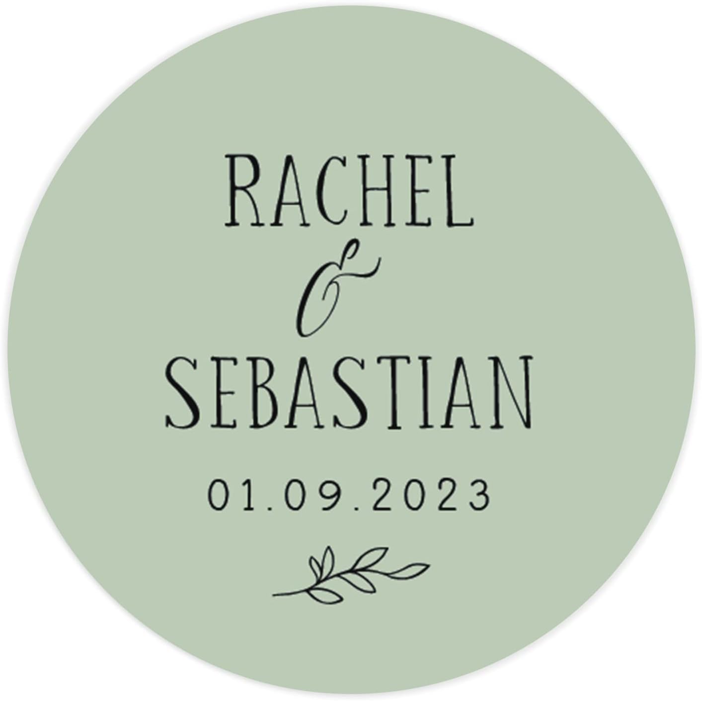 Manta Makes Personalised name stickers for wedding stationery | custom named favour/favor printed round sticker colours pink purple black red green navy light blue cream (Sage green)