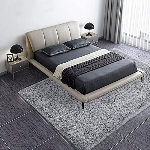 Image of Handmade 2 Inch Pile Height Super Soft Touch Export Quality Plain Shag Rectangular Carpets For Home Size 4 X 6 Feet Color Silver