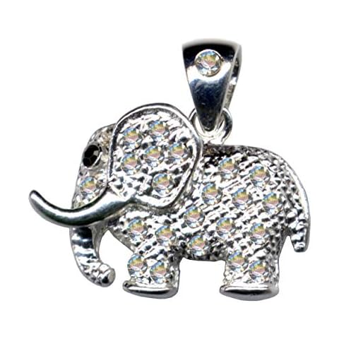 Elefant Echt Sterling Silber 925 Zirkonia Kristalle Kettenanhänger Anhänger Liebe Glaube Hoffnung Emotion Symbol Motiv Stil Objekt extravagant neu gut schön modisch Weiss klar transparent Cover