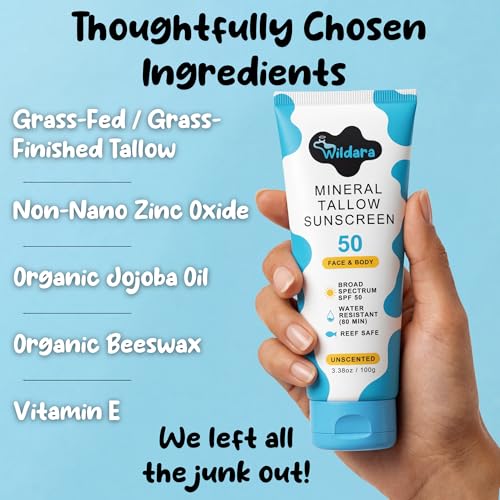 Beef Tallow Sunscreen SPF 50 – Mineral Sunscreen for Face & Body, Unscented, Reef Safe Sunscreen Lotion, Water Resistant, Zinc Oxide, Made in USA - Image 6