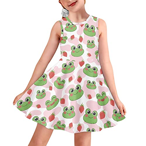 Girls Spring Crewneck Sleeveless Dress Fashion Elastic Swing Sundress 3-16 Years