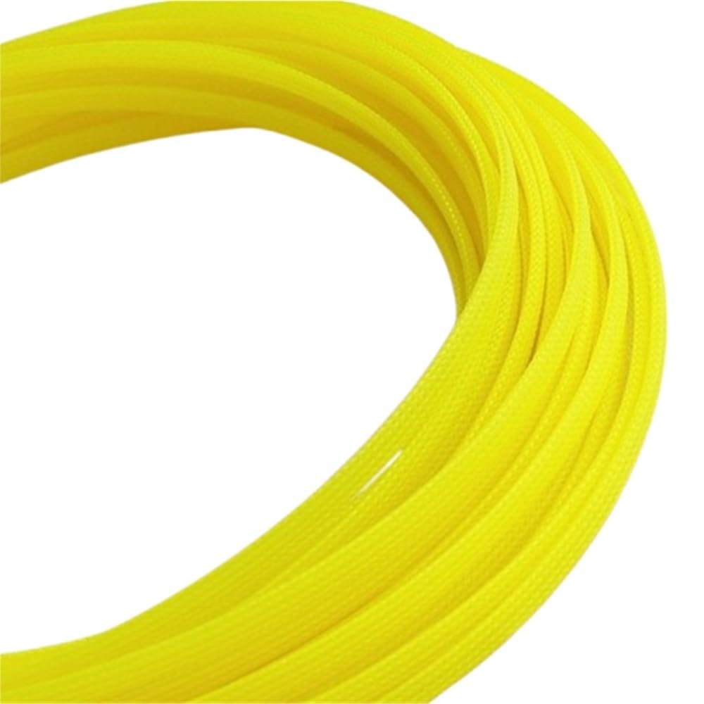 LOMNCHSG Wire Insulation Braid Fire Sleeve, PET Flat Expandable Braided Sleeving, Multicolor, Multiple Sizes(Fluorescent Yellow,4MMx10M)