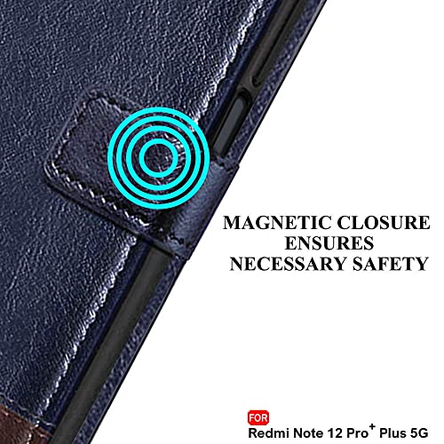 Image of TheGiftKart Flip Back Cover Case for Mi Redmi Note 12 Pro Plus 5G | Dual-Color Leather Finish | Inbuilt Stand & Pockets | Wallet Style Flip Back Case for Redmi Note 12 Pro Plus 5G (Blue & Brown)