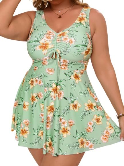 Light Green Floral Tankini Set-image-0