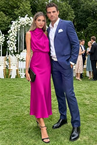 Image of Women's Satin Maxi Dress Summer Formal Wedding Guest Cocktail Dress