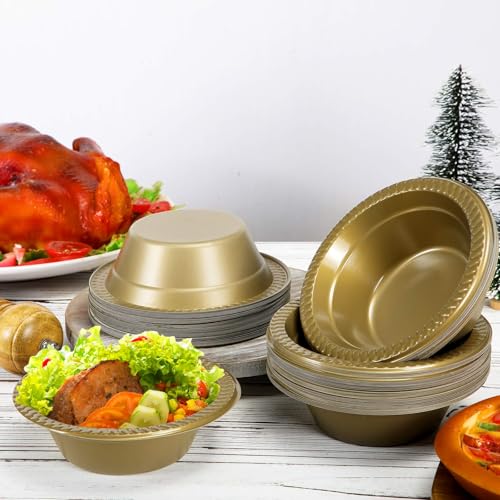 Image of Lallisa 100 Pcs 12oz Gold Disposable Plastic Bowls Party | Dessert Cups for Ice Cream Salad Soup, Serving Bowls Picnic, Colored Party Supplies, Food Safe Sturdy