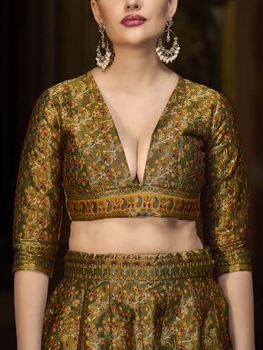 Image of PURVAJA Women's Kanjiwaram Semi-Stitched Lehenga choli