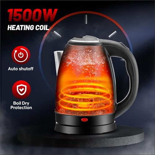 Image of HAVOK 1500W Electric Kettle 1.8L Stainless Steel Water Boiler | Instant Fast Boiling Kettle with Auto Shut Off & Boil Dry Protection | 360 Cordless Base, LED Indicator for Tea Coffee Soup (Silver)