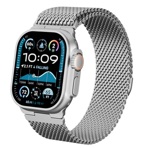 Drimobiuty Stainless Steel Magnetic Clasp Band Compatible for Apple Watch 49mm 46mm 45mm 44mm 42mm Men Women,Adjustable Metal Loop for iWatch Ultra2 Ultra Series10/9/8/7/6/5/4 SE3/2/1,Silver -  DR01203C