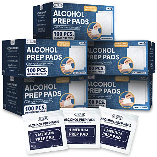 JJ CARE [Pack of 500] Alcohol Prep Pads, Isopropyl Alcohol 70 Percent, 2.4