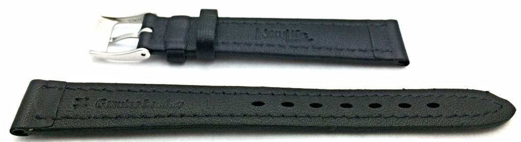 14mm Long, Black, Genuine Leather Watchband | Soft, Smooth, Medium Padded, Replacement Wrist Watchstrap that brings New Life to Any Watch (Ladies Standard Length)