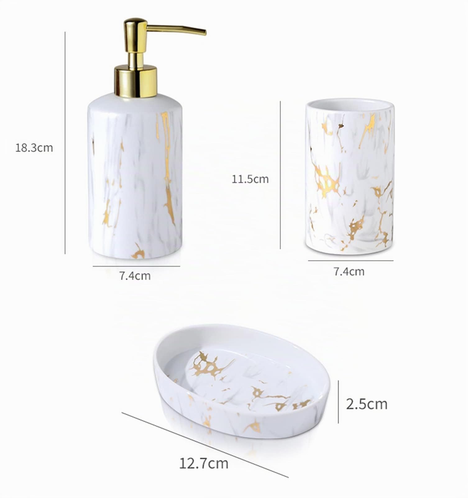 GIBZ Ensemble d'accessoires de Salle de Bain de Style Moderne Ensemble d'accessoires de Comptoir de Luxe Porte Savon, Porte Brosse à Dents, Distributeur de Savon, Gobelet de Salle de Bain Blanc