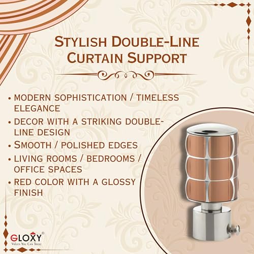 Image of GLOXY Stainless Steel Curtain Brackets - Curtain Holder for 1-Inch Rod - Curtain Rod End Cap - Square Shape Finish Curtain Holders for Stylish Wall Decoration Items for Hall - Bracket (Copper 5 Pair)