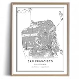 San Francisco Vintage Poster - Minimalist Black White Map Wall Art - Street Transit Map Print Picture - San Francisco Art Wall Decor - Map Poster of San Francisco - Decorative Artwork Souvenir Gift