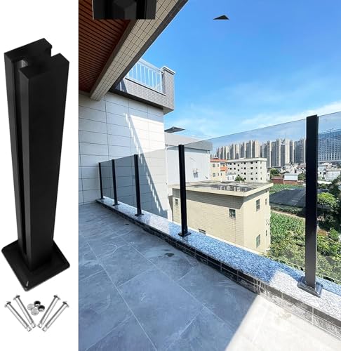 Rails de balustrade noirs en acier inoxydable pour terrasses et balcons. Le panneau de verre prend en charge les colonnes en acier 304 de 135 cm de hauteur moyenne et élégant.