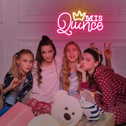 Image of Mis Quince Neon Sign for Wall Decor, Dimmable LED Sign Neon Lights for Bedroom Quinceanera Christmas Birthday Party Room Decoration Gift for Girl Kid lover 15.7 * 9 Inch