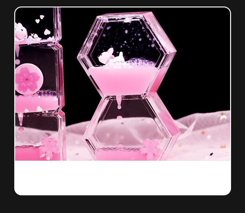 Beautiful Pink Rabbit Petals Sensory Liquid Hourglass Motion Bubbler ASMR Alternative for Stress Relief Desktop Decor Office (5.9in/1.96in) - Image 5