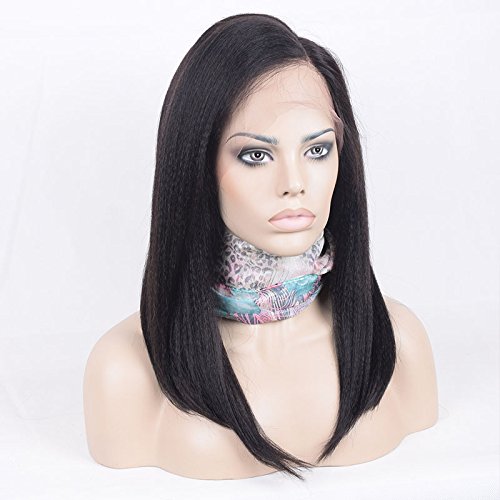 Brazilian Virgin Human Hair Lace Front Wig Yaki Straight Human Hair Glueless Lace Wig for Black Women 130% Density 18Inch (16inch)