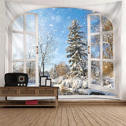 Tapisserie paysage de neige decoration murale pour chambre et dortoir cosy